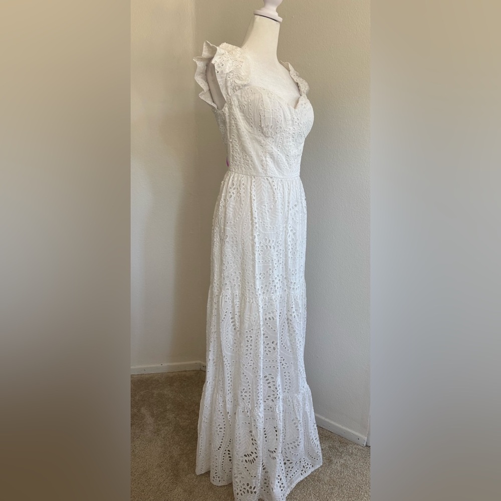 City Studio Juniors' Off-The-Shoulder Eyelet White Maxi Cotton Dress - Picture 5 of 10